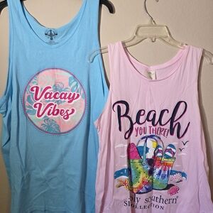 Bundle of 2 Womens Beach Themed Tank Tops